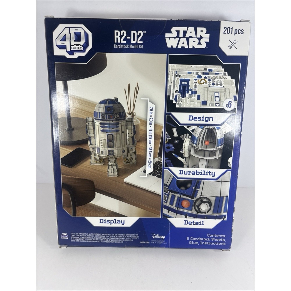 Spin Master 4D Build Star Wars R2-D2 Cardstock Model Kit 201pc Display 2023